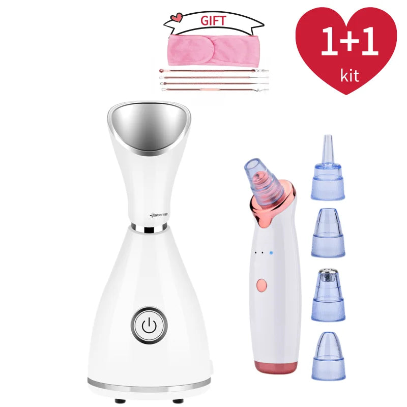 Nano Ionic Facial vaporizer Hot Face Steamer Blackhead Remover Vacuum Skin Scrubber Silicone Face Cleaning Brush Skin Care Set