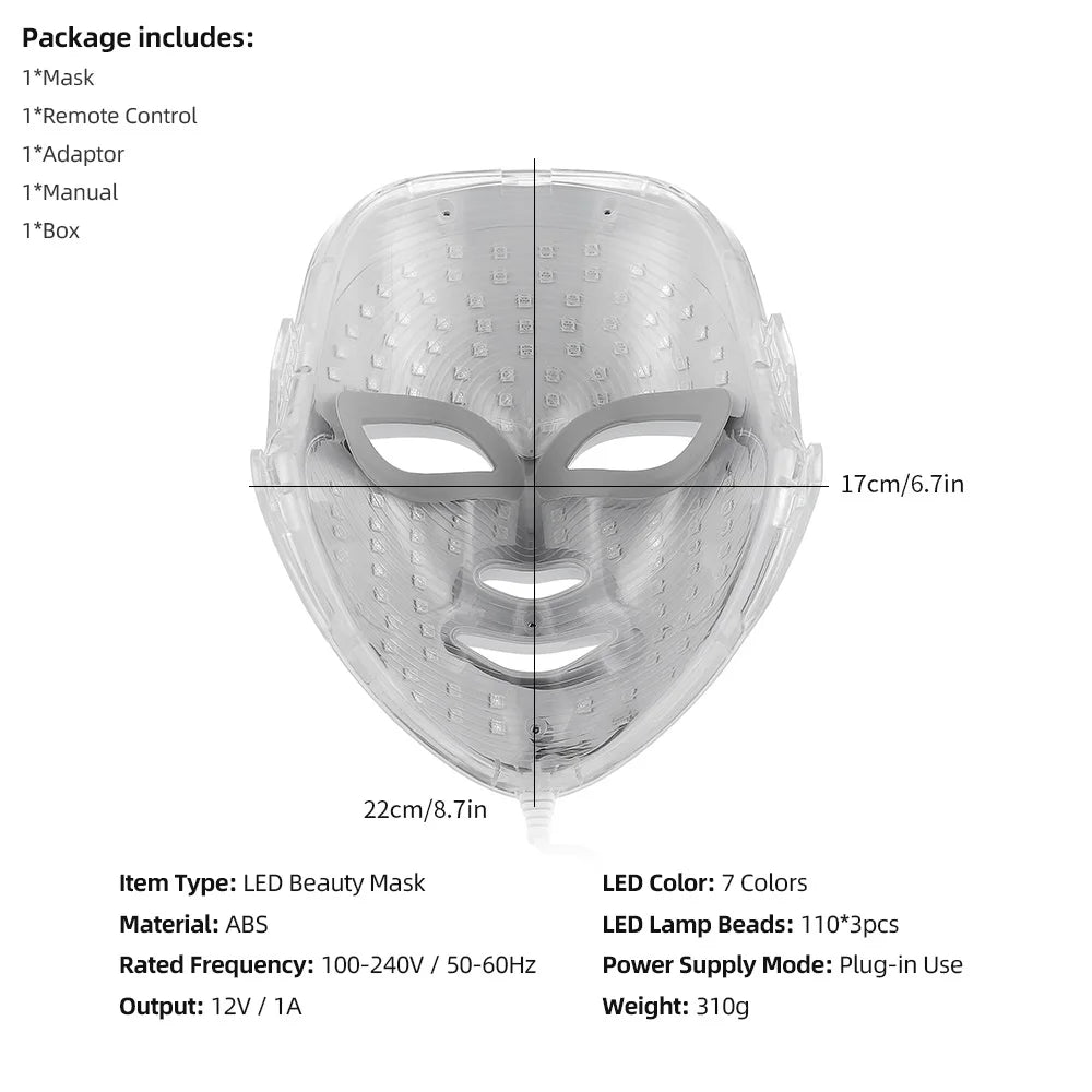 Foreverlily Gift Box 7 Colors LED Facial Mask Photon Therapy Brightening Face Skin Rejuvenation Acne Care Tools Anti-Wrinkle