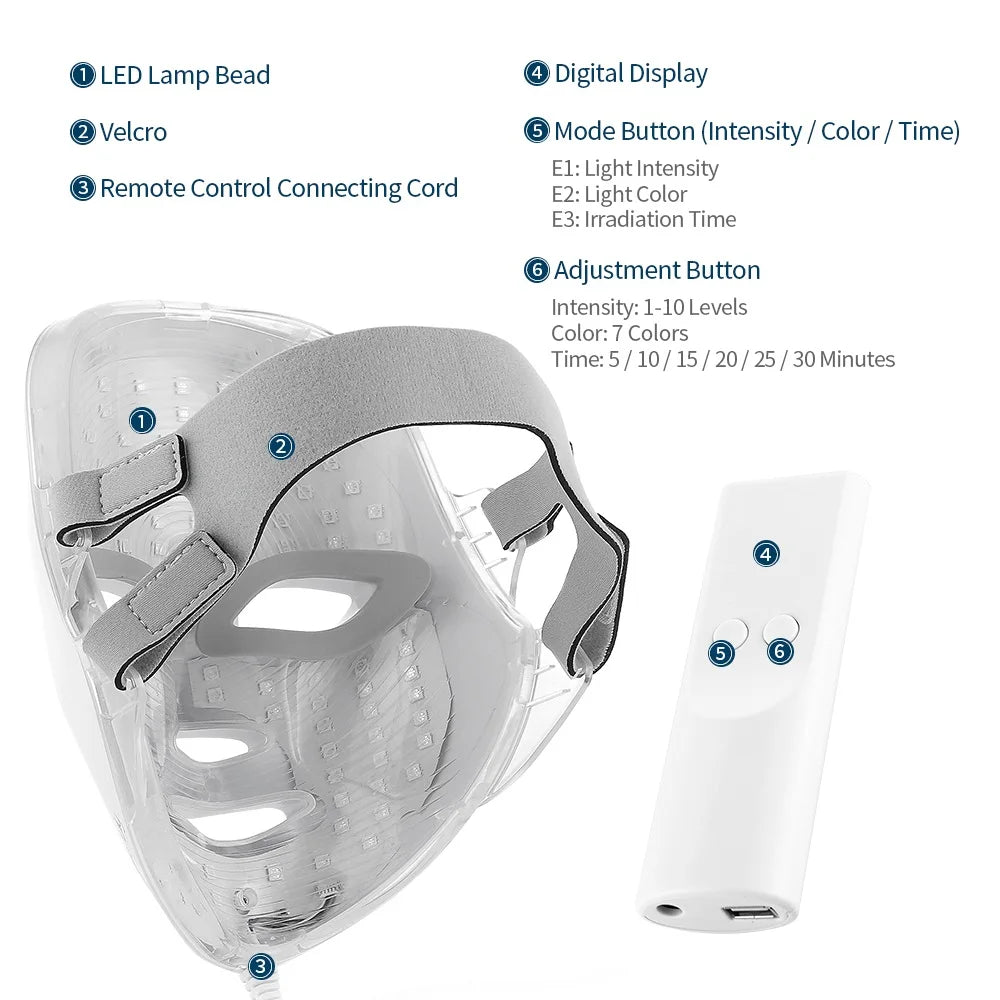 Foreverlily Gift Box 7 Colors LED Facial Mask Photon Therapy Brightening Face Skin Rejuvenation Acne Care Tools Anti-Wrinkle