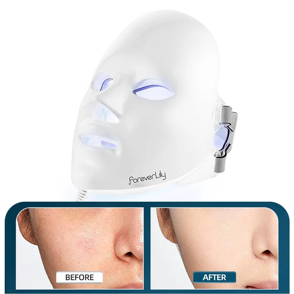 Foreverlily Gift Box 7 Colors LED Facial Mask Photon Therapy Brightening Face Skin Rejuvenation Acne Care Tools Anti-Wrinkle