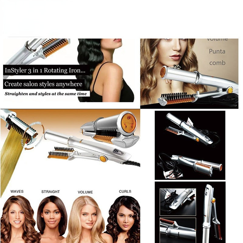 Professional Hairs Curler Straighter Rotating Hair Brush Curler Styler Hair Styling Tools Curling Iron Straighting Brush 2 In 1