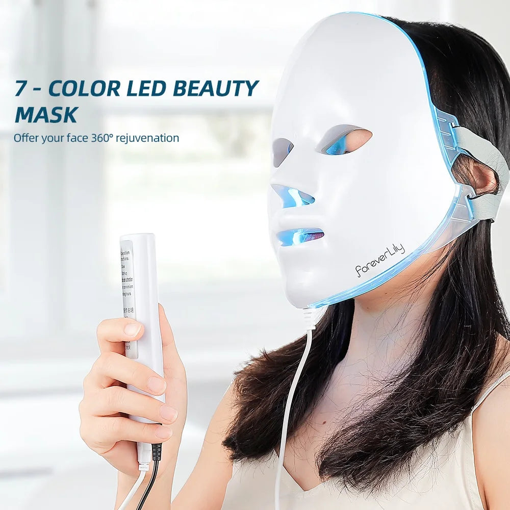 Foreverlily Gift Box 7 Colors LED Facial Mask Photon Therapy Brightening Face Skin Rejuvenation Acne Care Tools Anti-Wrinkle