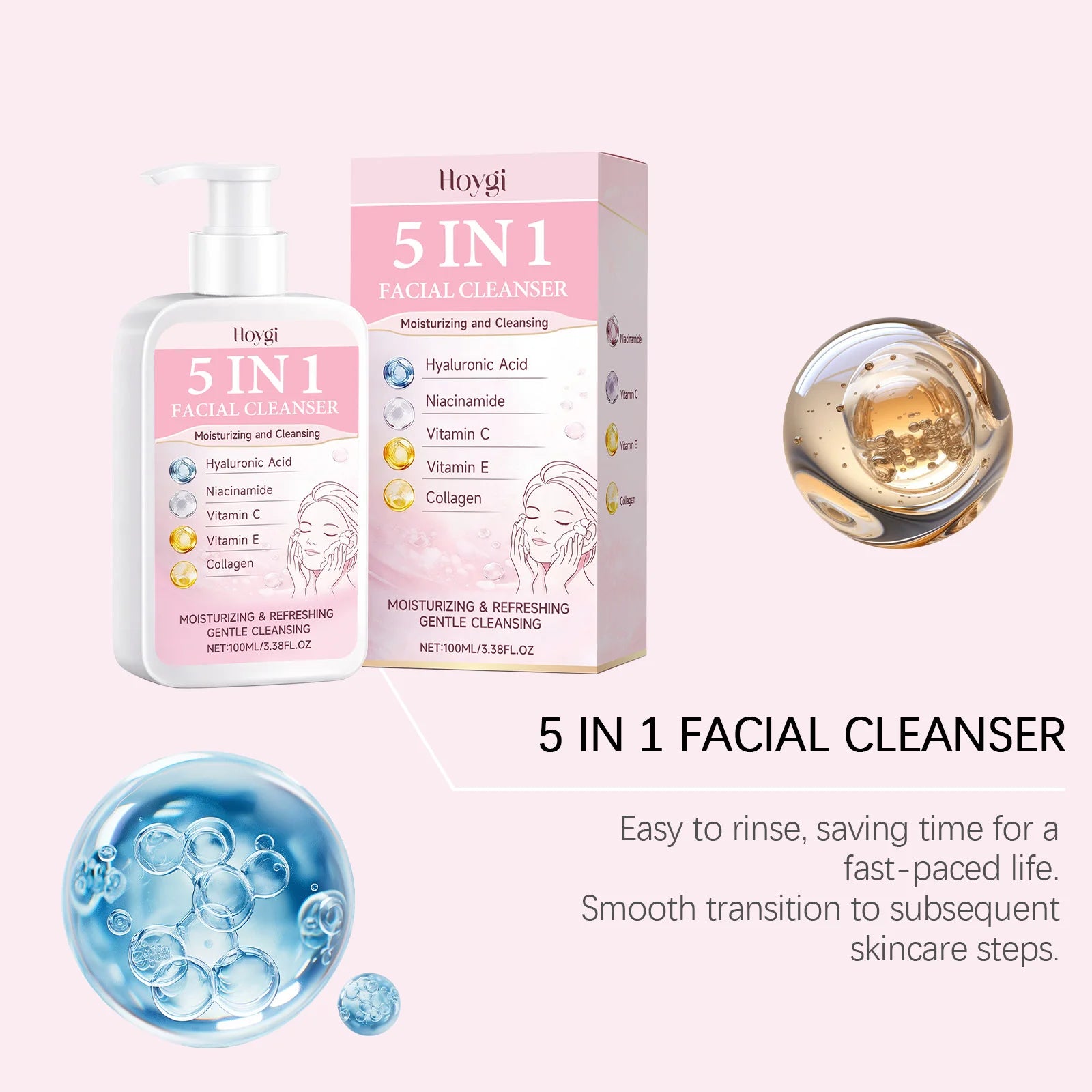 5 in 1 Moisturizing Facial Cleanser Refreshed Cleansing Makeup Remover Brightening Hydrating Light Texture Rich Foam Cleanser