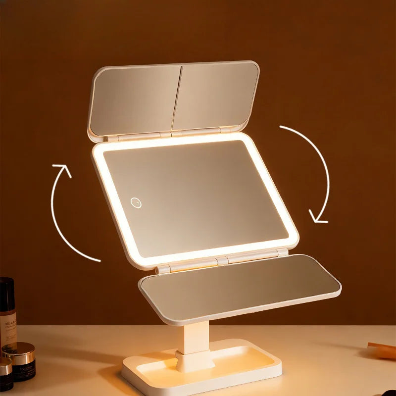 Led Makeup Mirror Desktop Multifunctional Foldable Lighted Mirror with Fill Light for Dressing Table Daily Makeup Use  Mirror