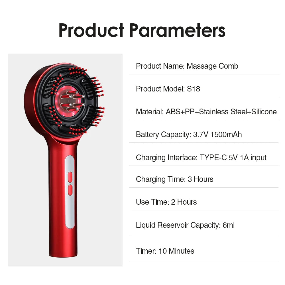 Electric Scalp Massage Comb for Growth Scalp Oil Applicator Hair Care 660nm Red Light Head Massager Improve Hair Loss Brush