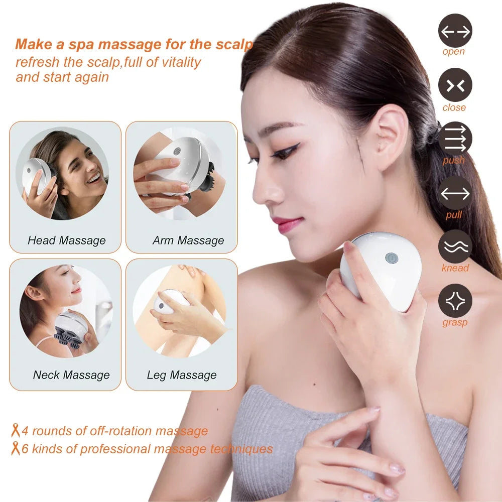 Head Scalp Massager with 4 Kneading Massage Heads Body Massager for Hair Growth Stress Relax Red Light Nourishes Hair Tools