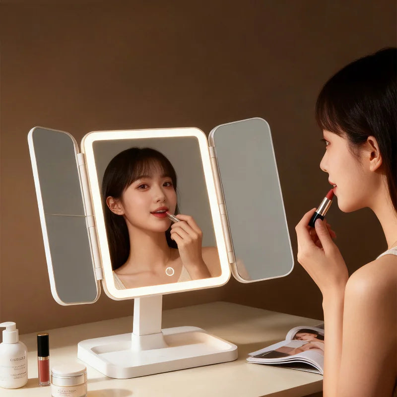 Led Makeup Mirror Desktop Multifunctional Foldable Lighted Mirror with Fill Light for Dressing Table Daily Makeup Use  Mirror