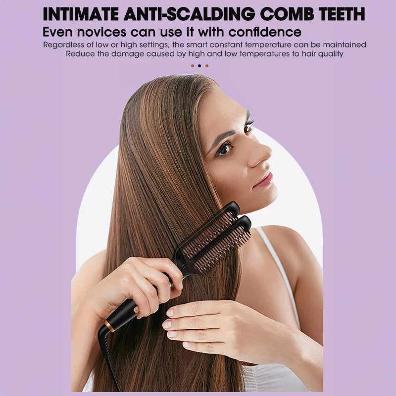 2 In1 Multifunctional Hair Straightener Brush Ceramic Hair Straightening And Curling Iron Electric Hot Brush For Styling