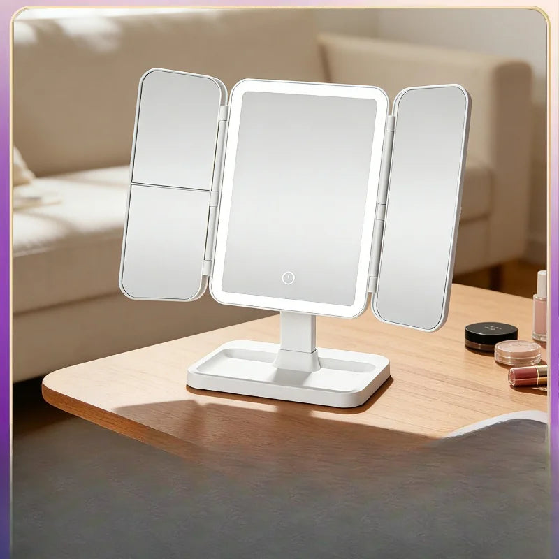 Led Makeup Mirror Desktop Multifunctional Foldable Lighted Mirror with Fill Light for Dressing Table Daily Makeup Use  Mirror