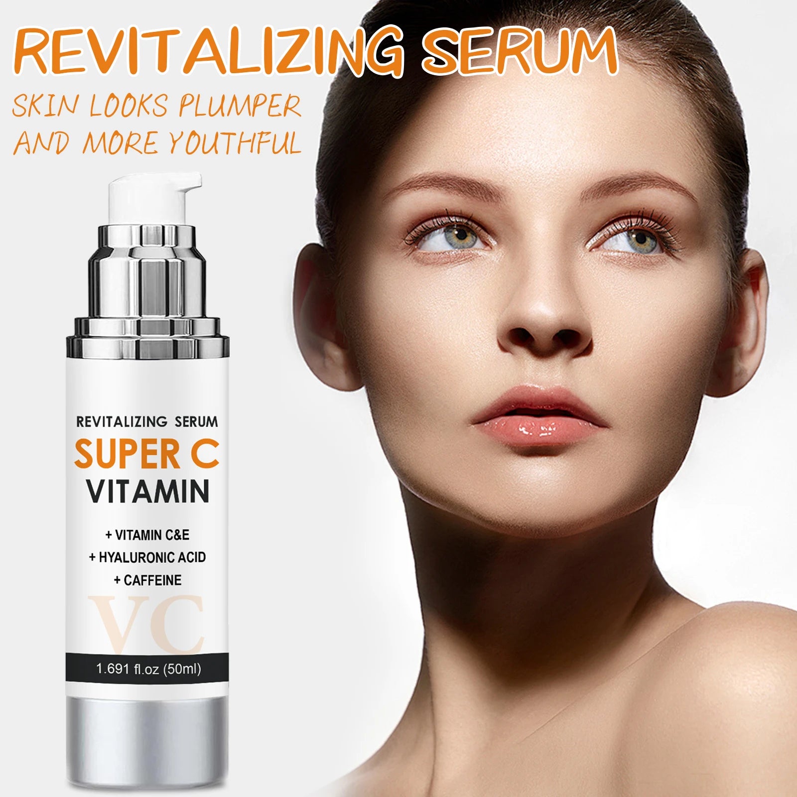 Vitamin C & E Face Serum 50ml - Brightening & Smoothing Care with Hyaluronic Acid & Caffeine for Daily Skin Comfort.