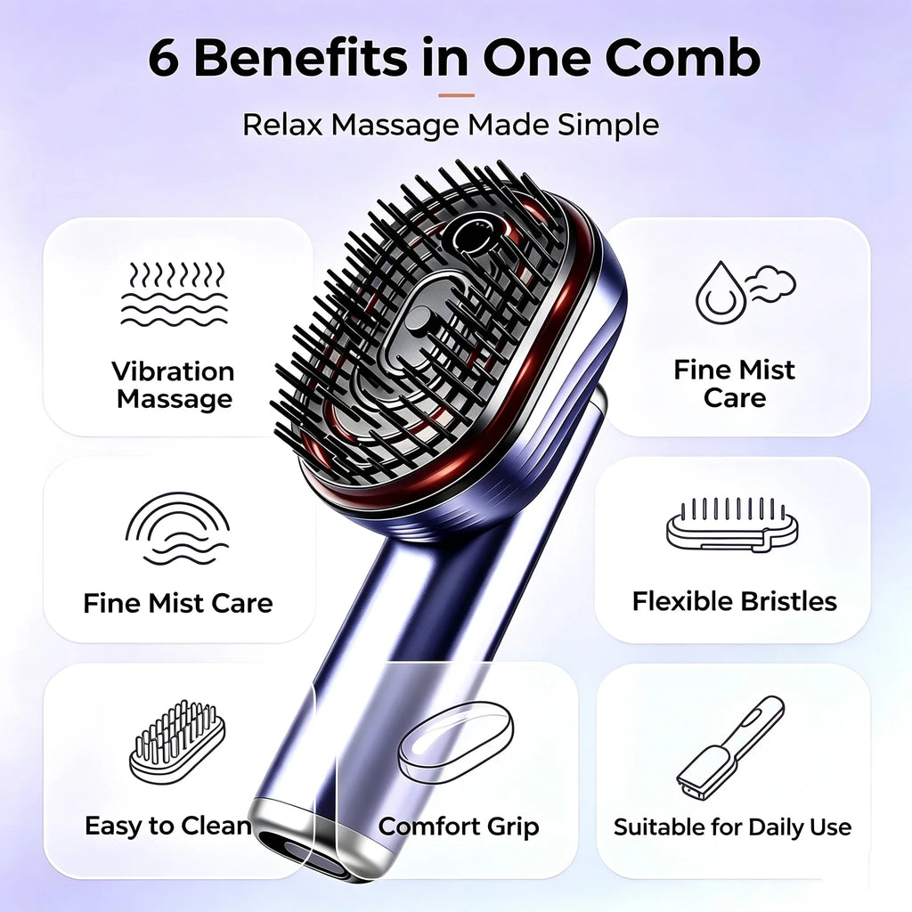 Electric Vibration Scalp Massager Comb Wireless Essential Oil Spraying Hair Care Brush Portable Head Massage Device