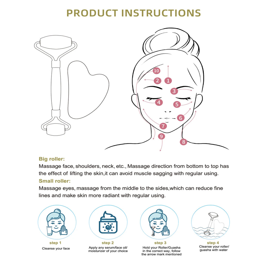 Gua Sha&Jade Roller Set Natural Jade Massager For Face Neck Body Care Beauty Health Skin Care Tools Facial Slim Lift Scraping