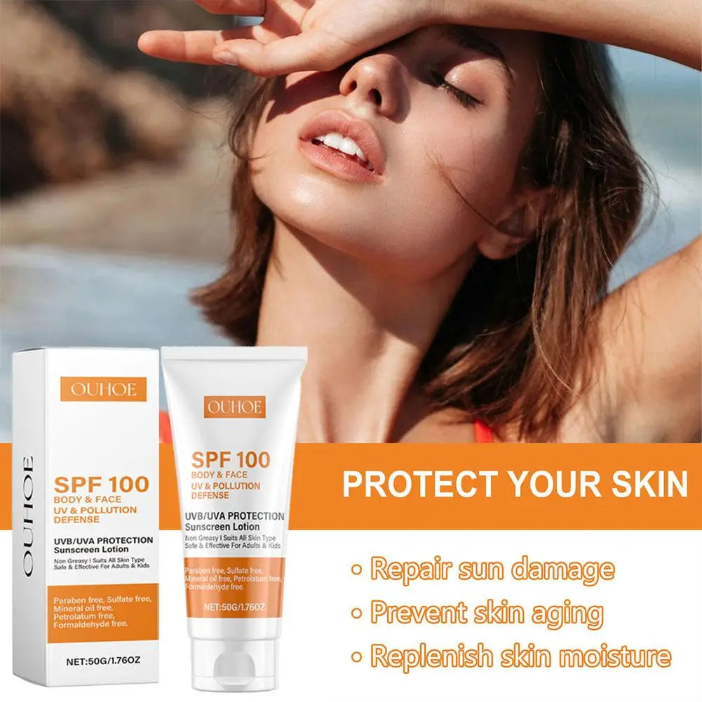 Sunscreen Lotion Spf100 Moisturizing Refreshing Light,Non Greasy,Prevent Facial And Body Sunburn Solar Blocker Facial Sunscreen