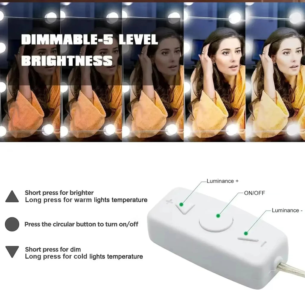 LED Makeup Mirror w/Detachable Lights,USB Powered Hollywood Vanity Mirror,Dressing Table LED Cosmetic Mirror Light for Makeup