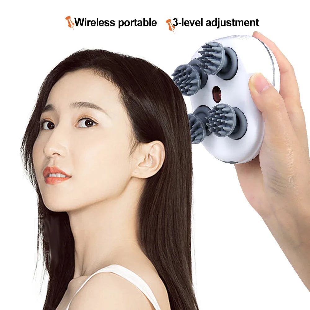 Head Scalp Massager with 4 Kneading Massage Heads Body Massager for Hair Growth Stress Relax Red Light Nourishes Hair Tools