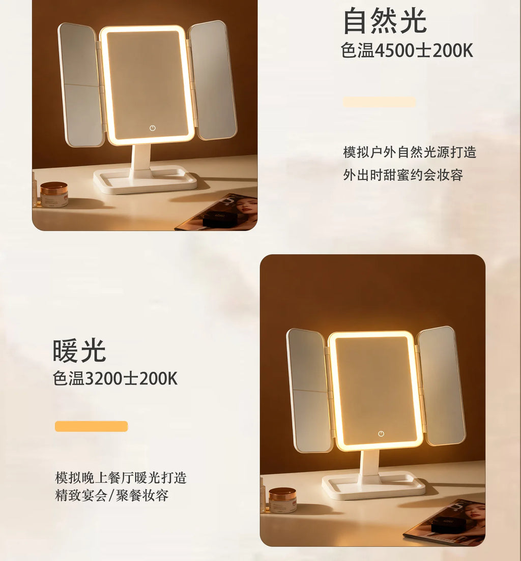 Led Makeup Mirror Desktop Multifunctional Foldable Lighted Mirror with Fill Light for Dressing Table Daily Makeup Use  Mirror