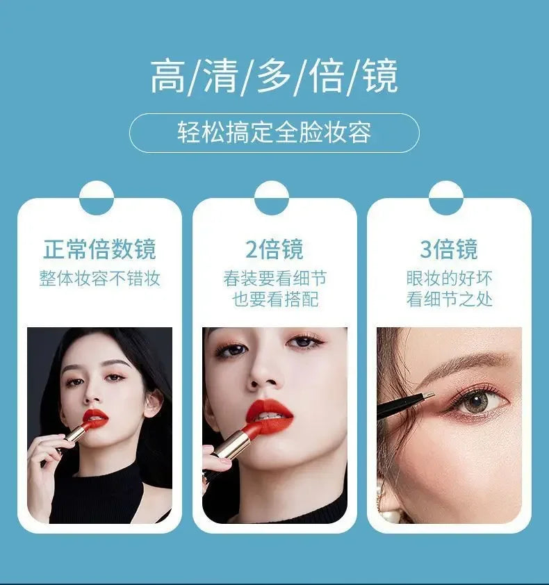 LED Makeup Mirror Desktop with Light, Ins style，Three-sided Folding, Dormitory Desktop, Beauty and Bedroom Dressing Mirror，