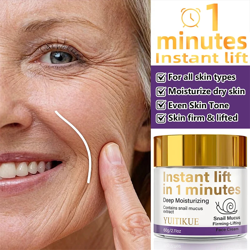 Snail Mucin Firming Cream Instantly Lifts Within 1 Minute, Deeply Moisturizes, and Contains Snail Mucin Extract