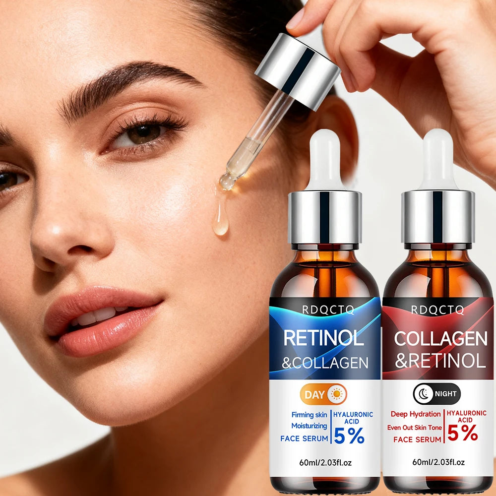 Retinol & Collagen Day Night Repair Serum 2-Pack | 5% Retinol Formula with Hyaluronic Acid | Firming & Hydrating Facial Essence