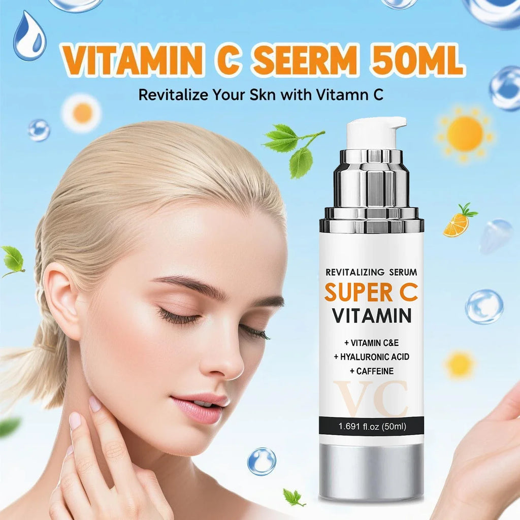 Vitamin C & E Face Serum 50ml - Brightening & Smoothing Care with Hyaluronic Acid & Caffeine for Daily Skin Comfort.