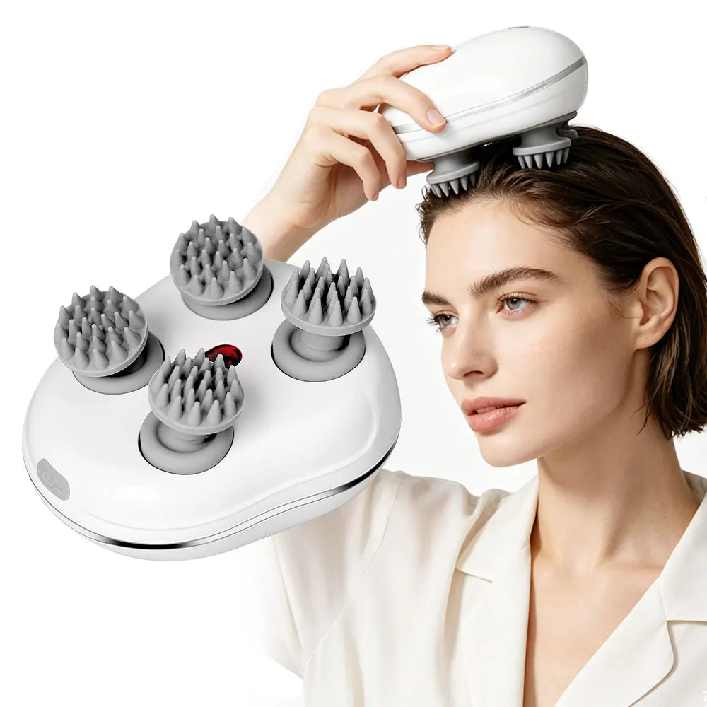 Head Scalp Massager with 4 Kneading Massage Heads Body Massager for Hair Growth Stress Relax Red Light Nourishes Hair Tools