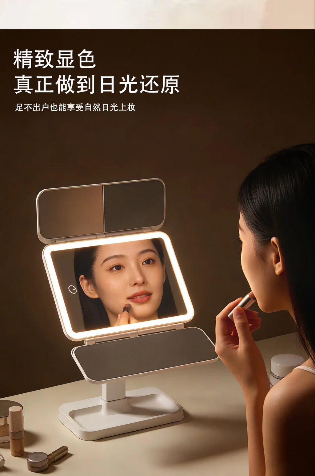 Led Makeup Mirror Desktop Multifunctional Foldable Lighted Mirror with Fill Light for Dressing Table Daily Makeup Use  Mirror