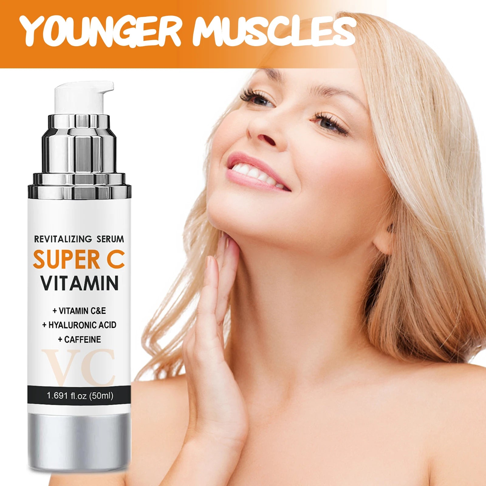 Vitamin C & E Face Serum 50ml - Brightening & Smoothing Care with Hyaluronic Acid & Caffeine for Daily Skin Comfort.