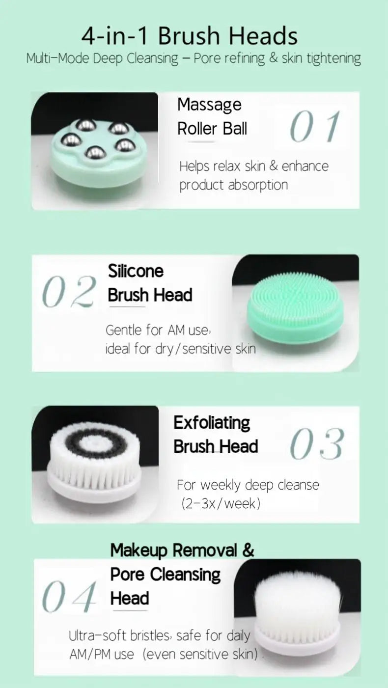 Facial Cleansing Brush 4 in 1 Electric Waterproof Rotating Face Scrubber Cleanser Rechargeable Deep Pore Clean Skin Care Tool