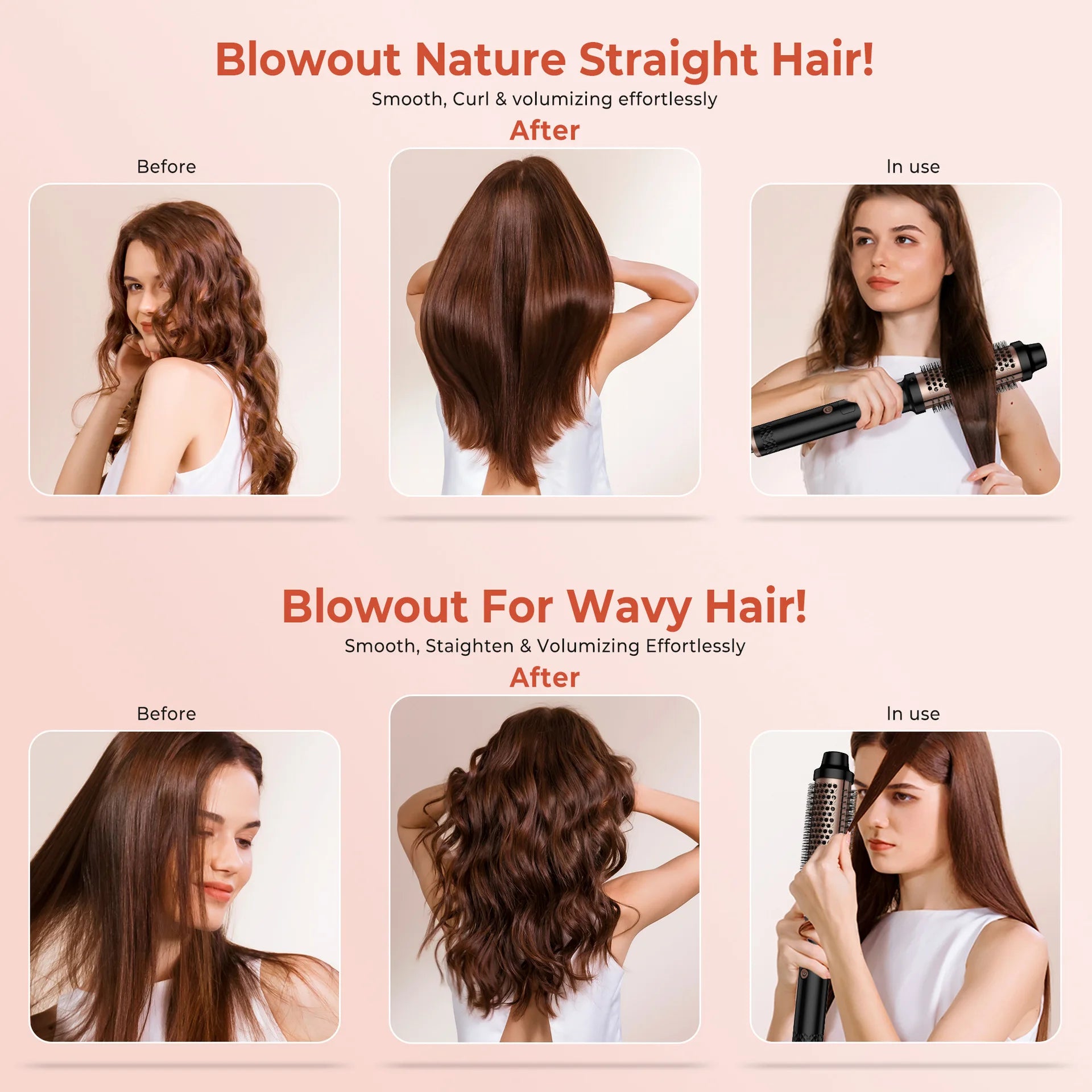 3-in-1 Multifunctional Straightening Curling Hot Brush Portable Travel Ionic Hair Styling Comb Fast Heating for Thick/Fine Hair