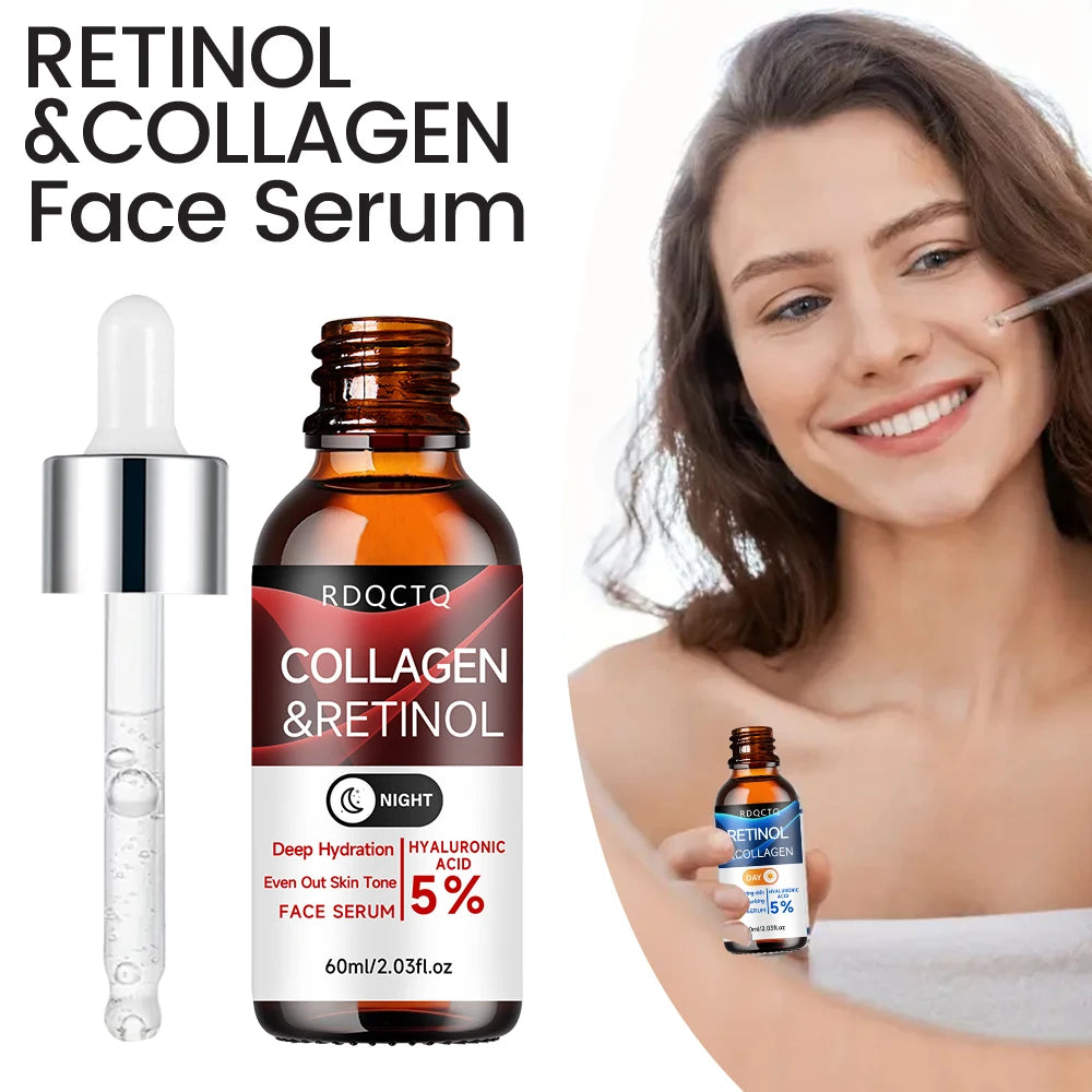 Retinol & Collagen Day Night Repair Serum 2-Pack | 5% Retinol Formula with Hyaluronic Acid | Firming & Hydrating Facial Essence