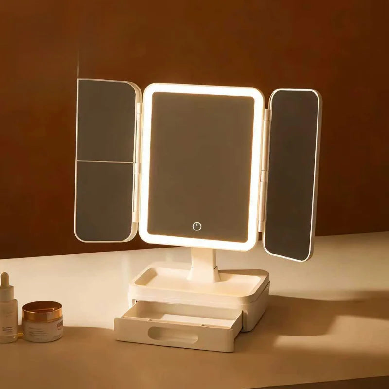 Led Makeup Mirror Desktop Multifunctional Foldable Lighted Mirror with Fill Light for Dressing Table Daily Makeup Use  Mirror