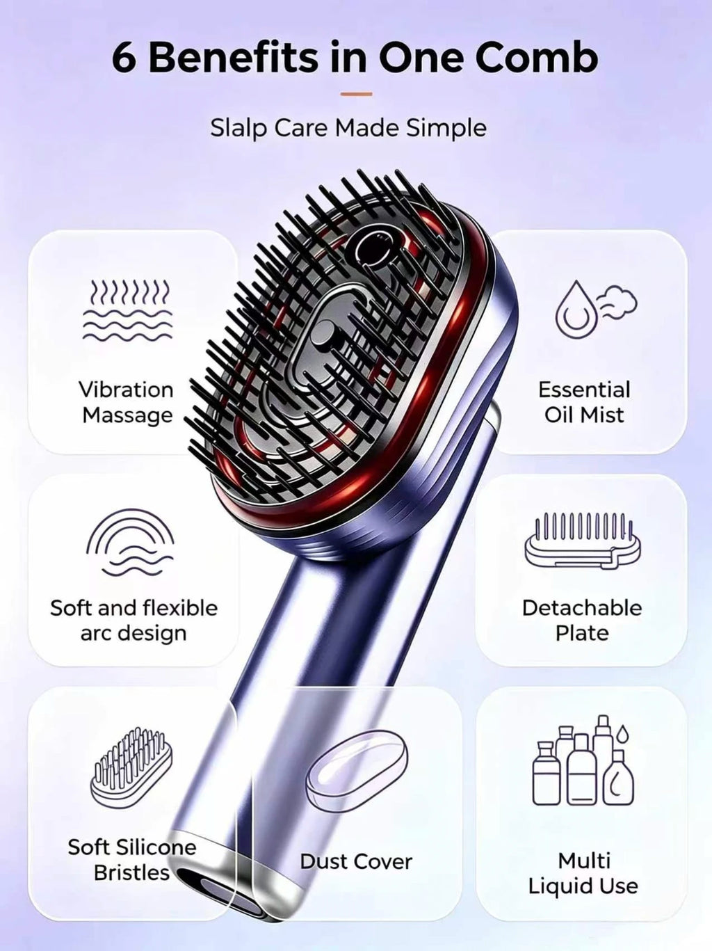 Electric Vibration Scalp Massager Comb Wireless Essential Oil Spraying Hair Care Brush Portable Head Massage Device
