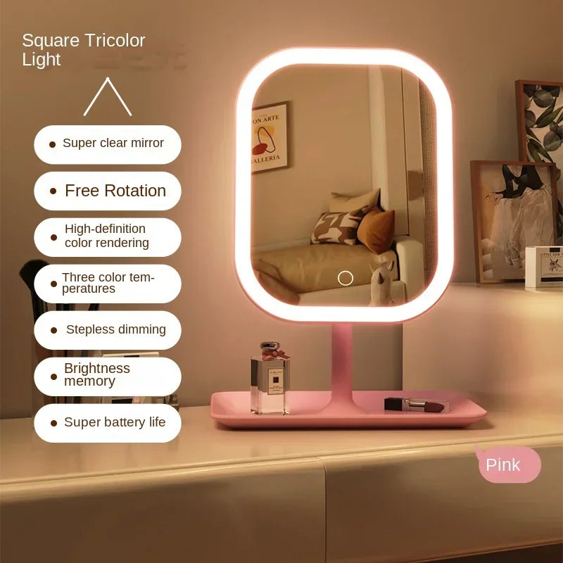 LED Lighted Makeup Mirror, Portable Vanity Mirror with Dimmable Light