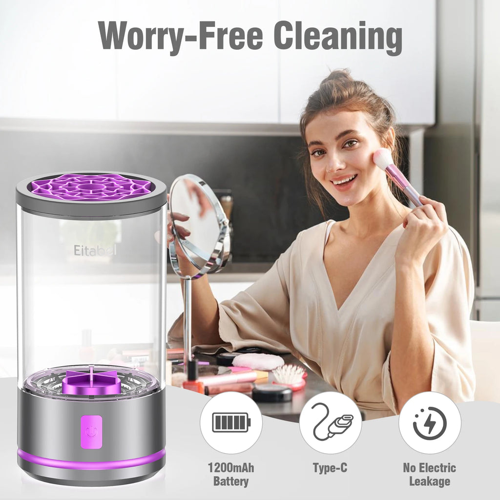 Electric Makeup Brush Cleaner - 7000 RPM Makeup Brush Cleaning Machine, Waterproof Automatic Makeup Brush Cleaner with Mat