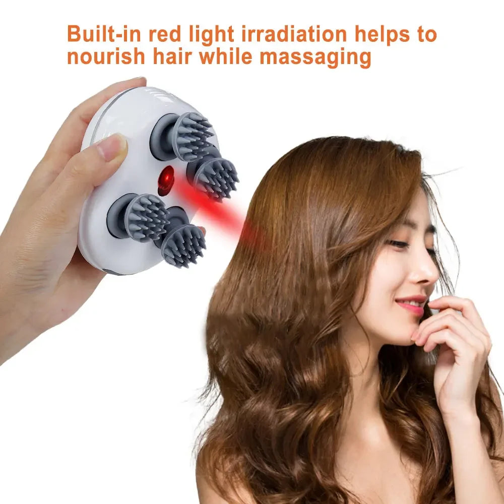Head Scalp Massager with 4 Kneading Massage Heads Body Massager for Hair Growth Stress Relax Red Light Nourishes Hair Tools