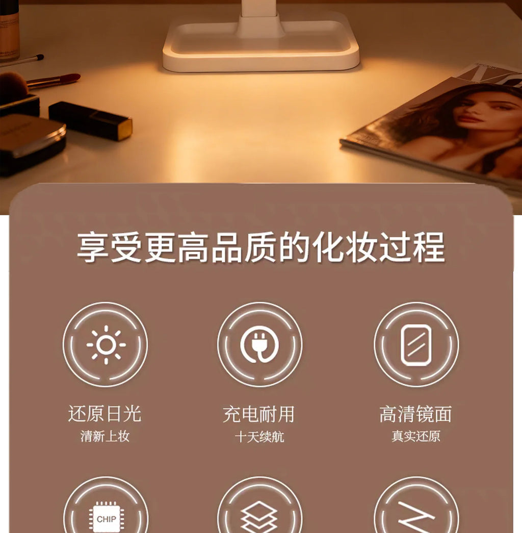 Led Makeup Mirror Desktop Multifunctional Foldable Lighted Mirror with Fill Light for Dressing Table Daily Makeup Use  Mirror