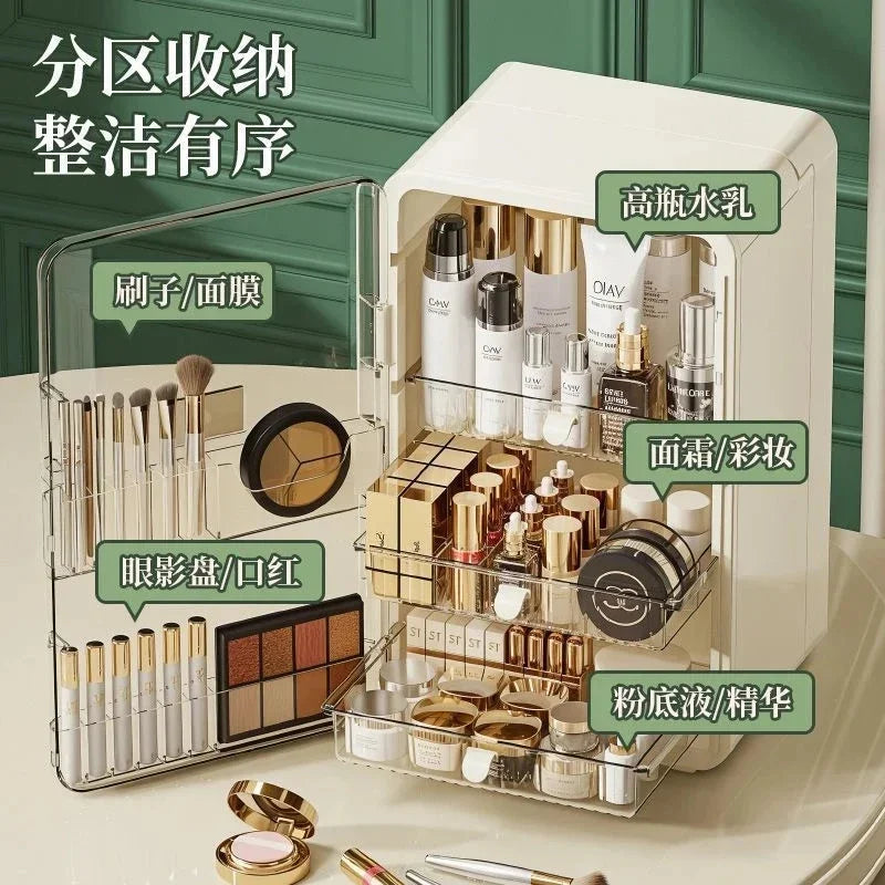 Large Clear Makeup Organizer With Dustproof Design Cosmetic Storage Box For Lipstick Skincare Bathroom Vanity Desktop Organizer
