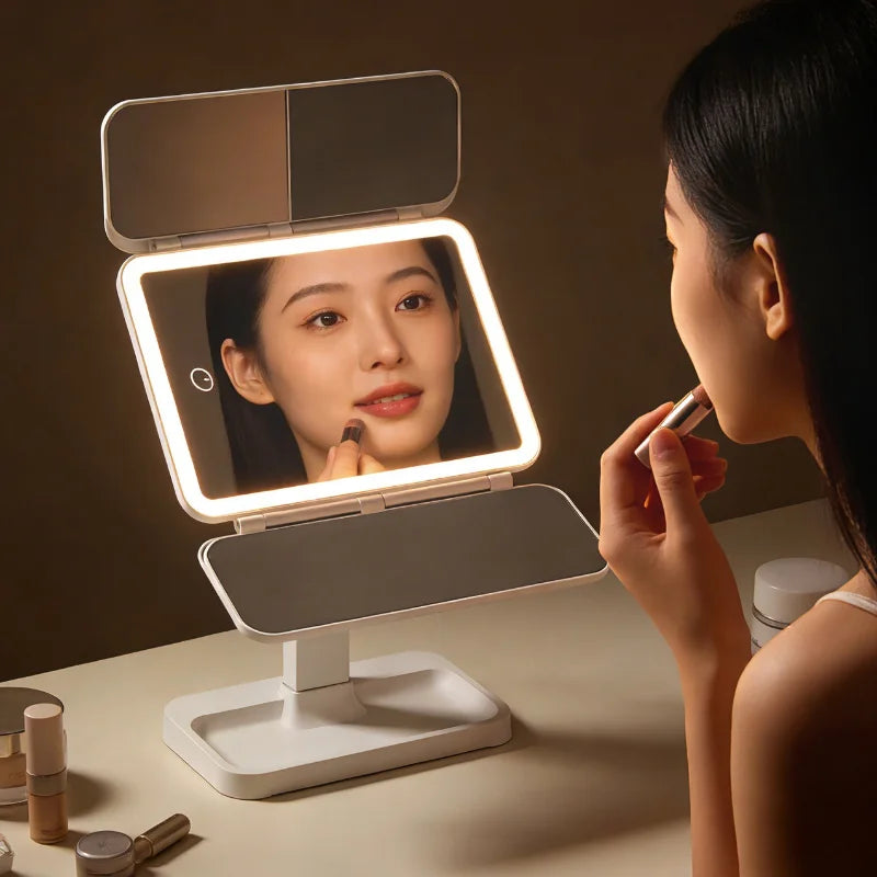 Led Makeup Mirror Desktop Multifunctional Foldable Lighted Mirror with Fill Light for Dressing Table Daily Makeup Use  Mirror