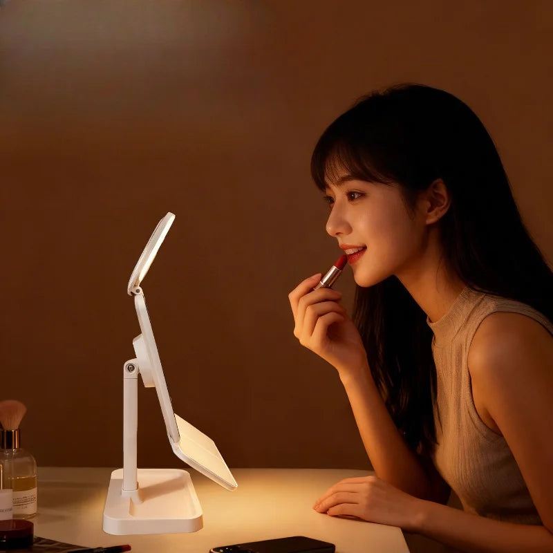Led Makeup Mirror Desktop Multifunctional Foldable Lighted Mirror with Fill Light for Dressing Table Daily Makeup Use  Mirror