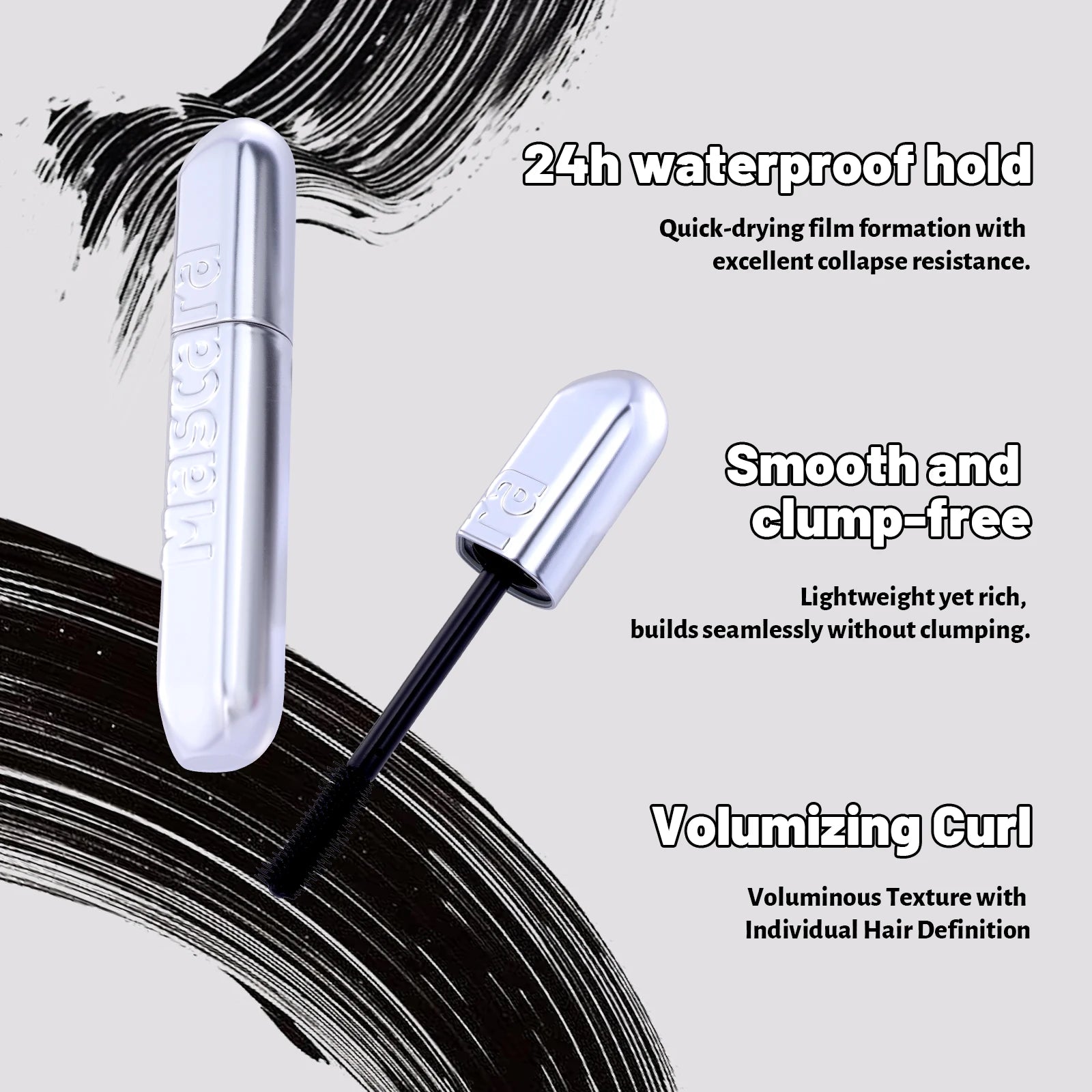 Waterproof Mascara, Long and Curly, Long-Lasting and Set, Silky Smooth, Natural Makeup Look, Lasting Makeup Effect