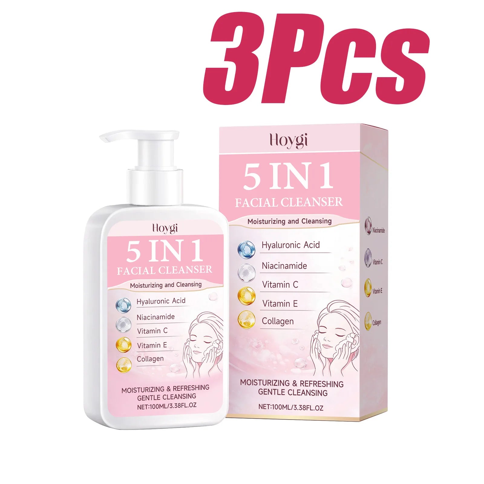 5 in 1 Moisturizing Facial Cleanser Refreshed Cleansing Makeup Remover Brightening Hydrating Light Texture Rich Foam Cleanser