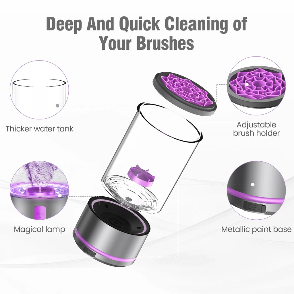 Electric Makeup Brush Cleaner - 7000 RPM Makeup Brush Cleaning Machine, Waterproof Automatic Makeup Brush Cleaner with Mat