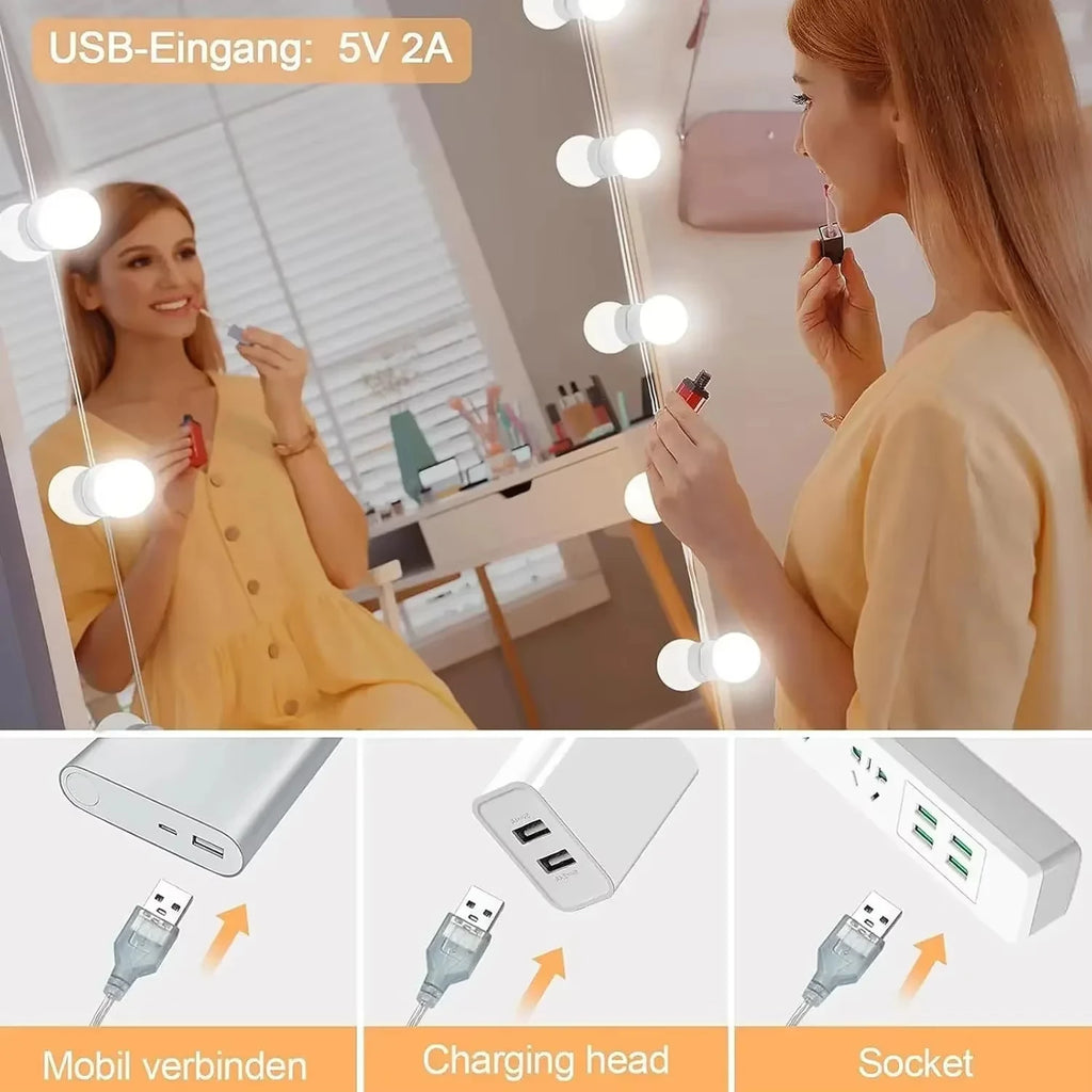 LED Makeup Mirror w/Detachable Lights,USB Powered Hollywood Vanity Mirror,Dressing Table LED Cosmetic Mirror Light for Makeup