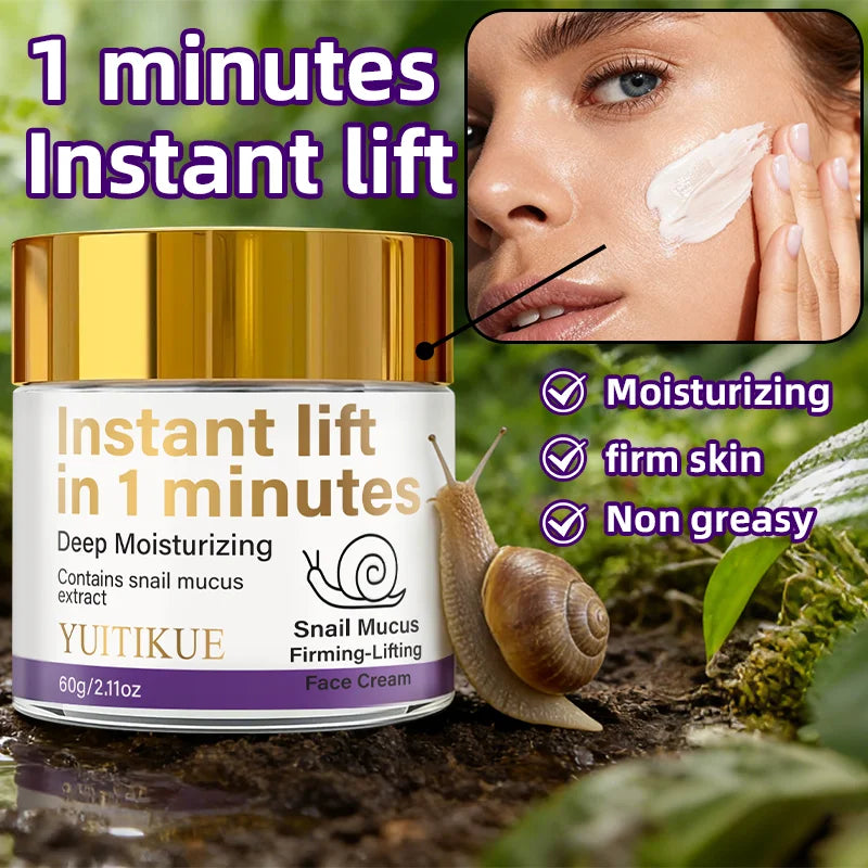 Snail Mucin Firming Cream Instantly Lifts Within 1 Minute, Deeply Moisturizes, and Contains Snail Mucin Extract
