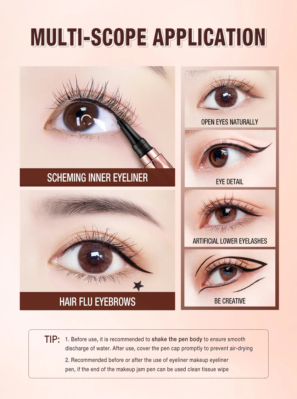 O.TWO.O Eyeliner Pencil Liquid Eye Liner Waterproof Smudge Proof Quick Drying 12 Hour Wear Ultra Fine Black Eyeliner for Arrows