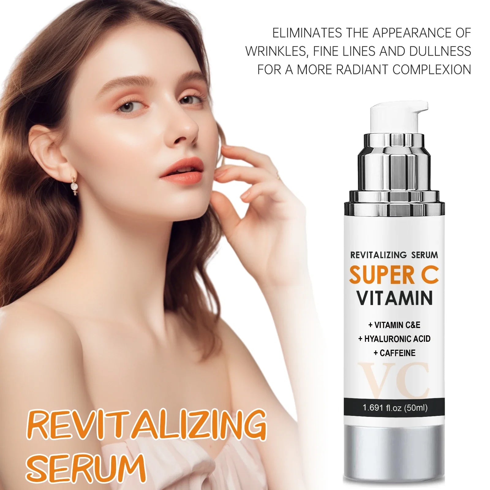 Vitamin C & E Face Serum 50ml - Brightening & Smoothing Care with Hyaluronic Acid & Caffeine for Daily Skin Comfort.