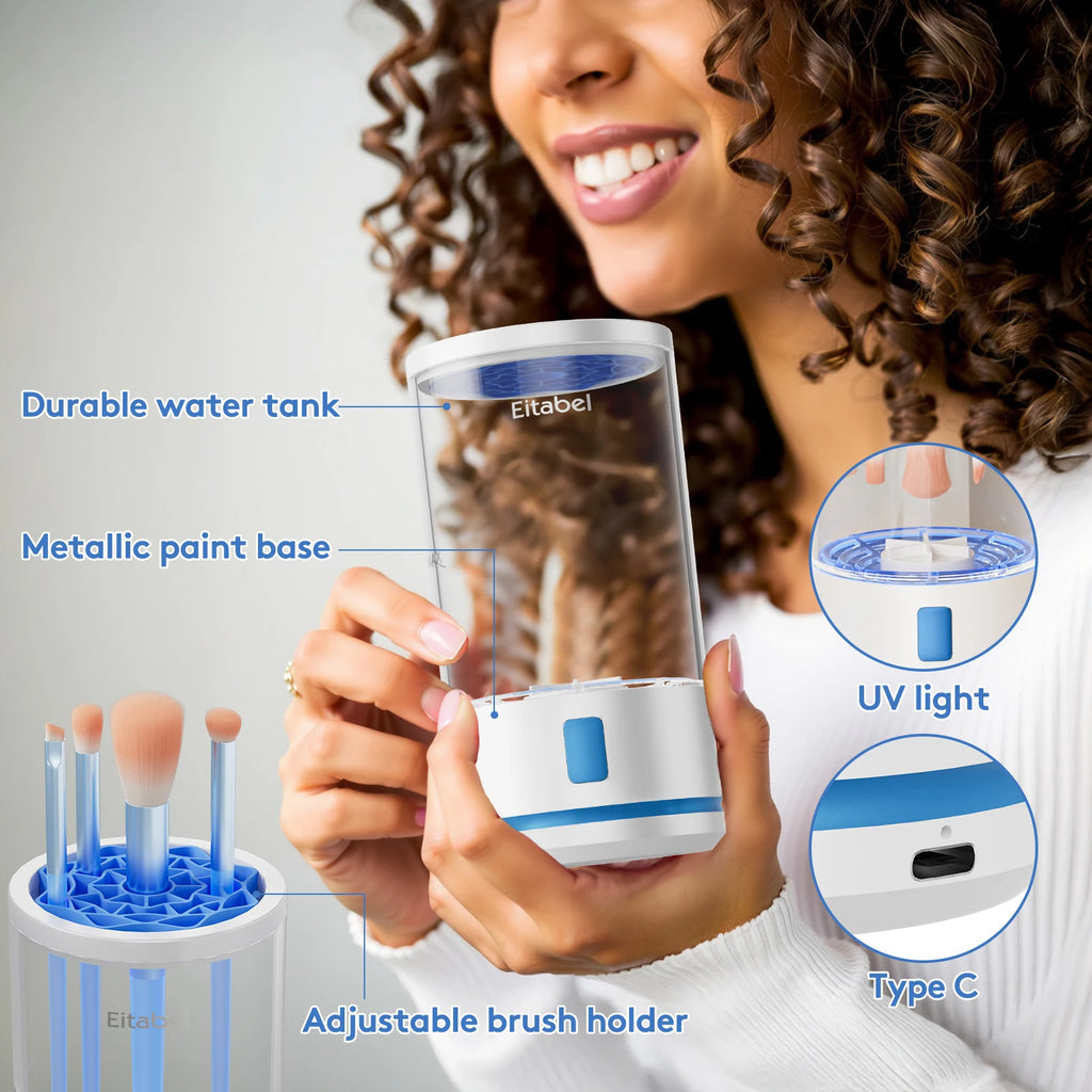 Electric Makeup Brush Cleaner - 7000 RPM Makeup Brush Cleaning Machine, Waterproof Automatic Makeup Brush Cleaner with Mat