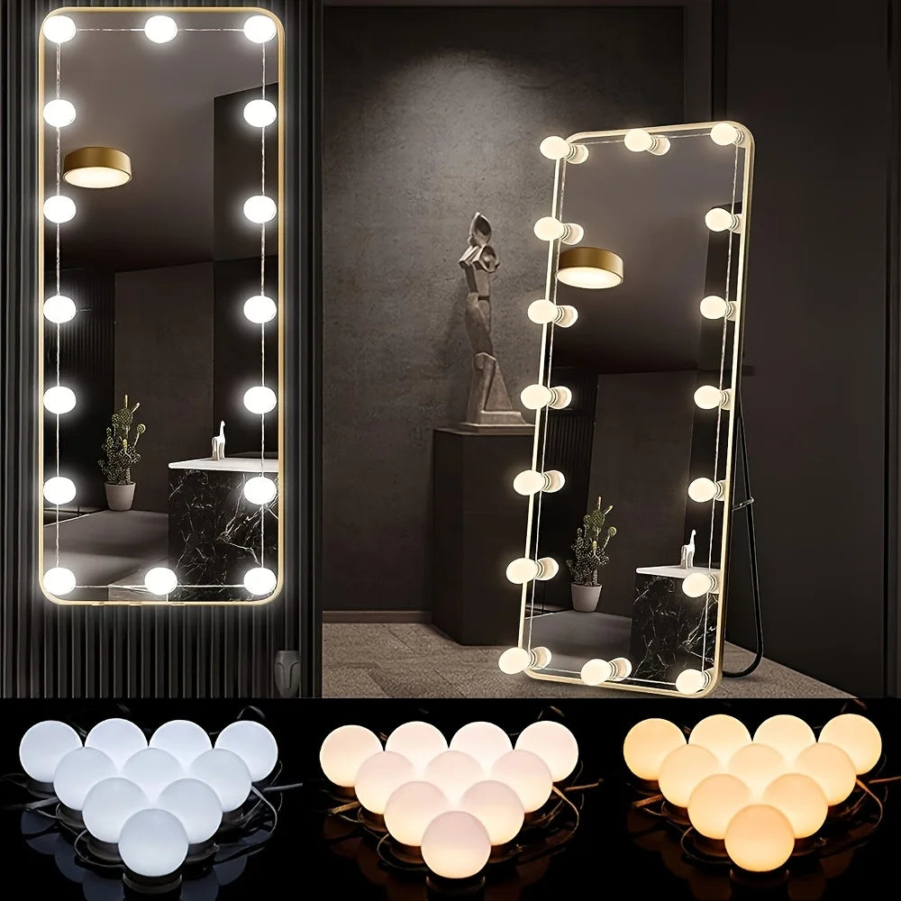 LED Makeup Mirror w/Detachable Lights,USB Powered Hollywood Vanity Mirror,Dressing Table LED Cosmetic Mirror Light for Makeup