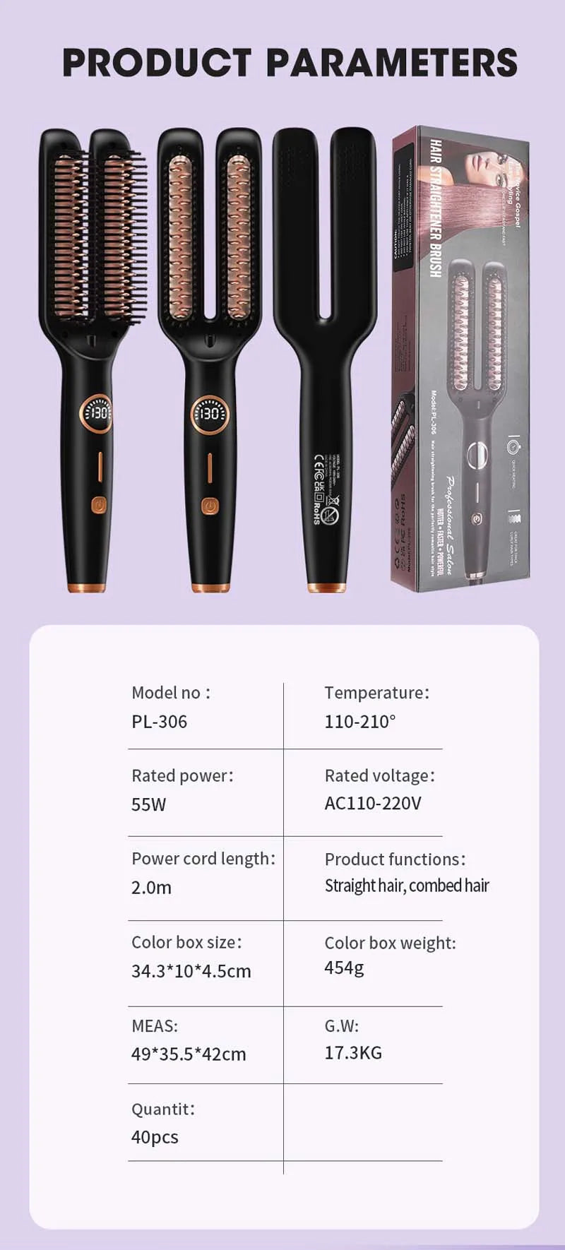 2 In1 Multifunctional Hair Straightener Brush Ceramic Hair Straightening And Curling Iron Electric Hot Brush For Styling