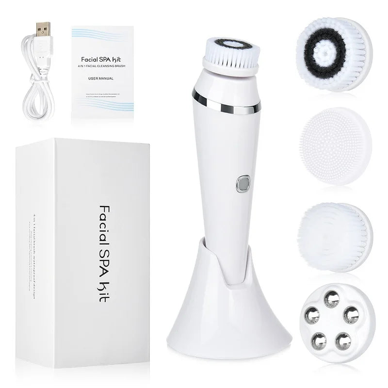 Facial Cleansing Brush 4 in 1 Electric Waterproof Rotating Face Scrubber Cleanser Rechargeable Deep Pore Clean Skin Care Tool